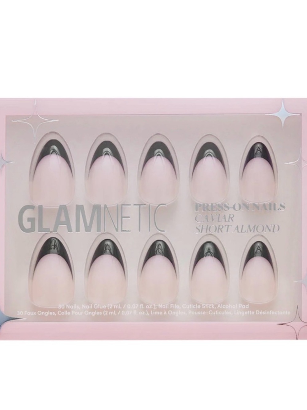 Glamnetic Reusable Press-On Nails in Caviar (black French tip) Short Almond